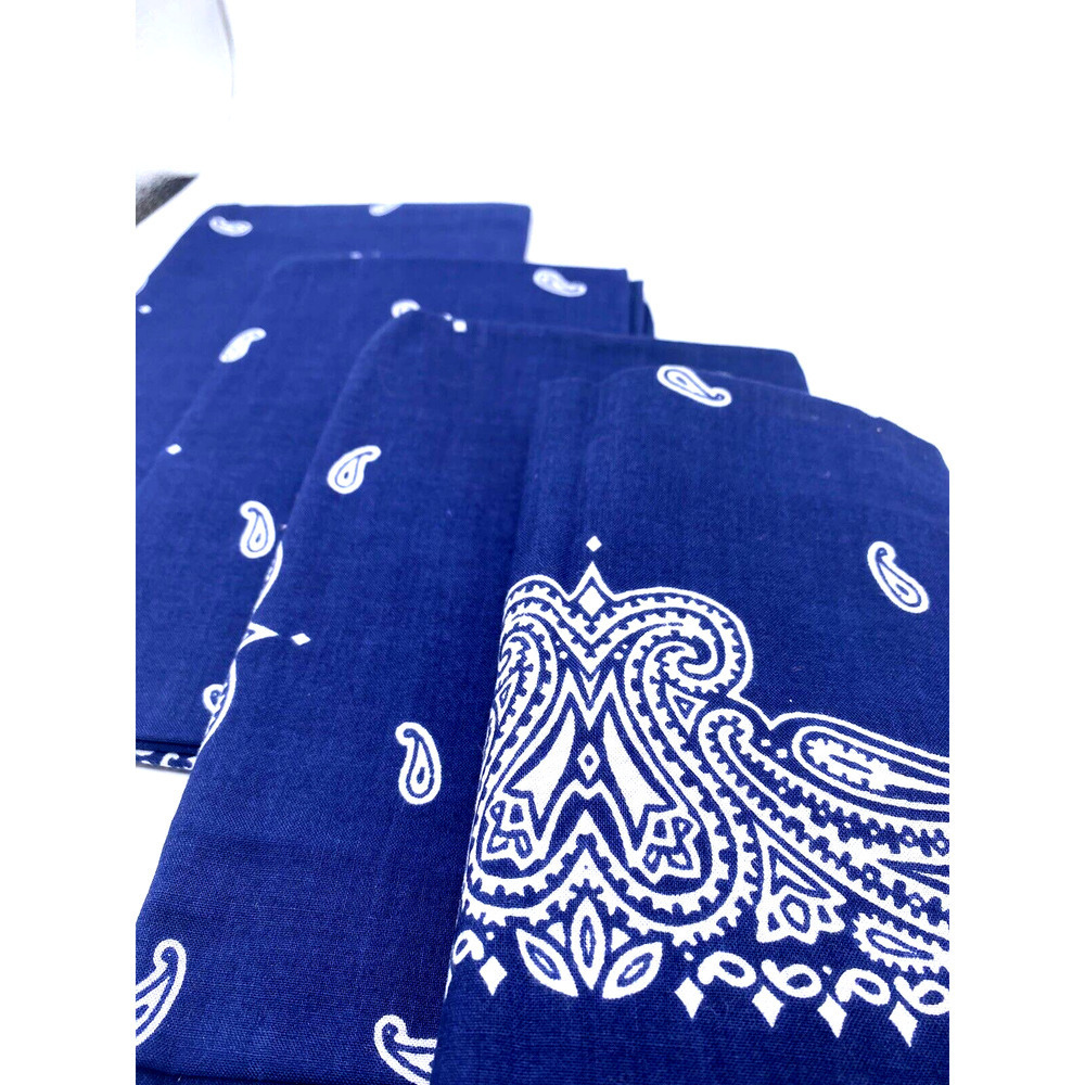 Blue Bandana Print Cloth Napkins Set Lot 4 Navy Dark Blue White Fabric